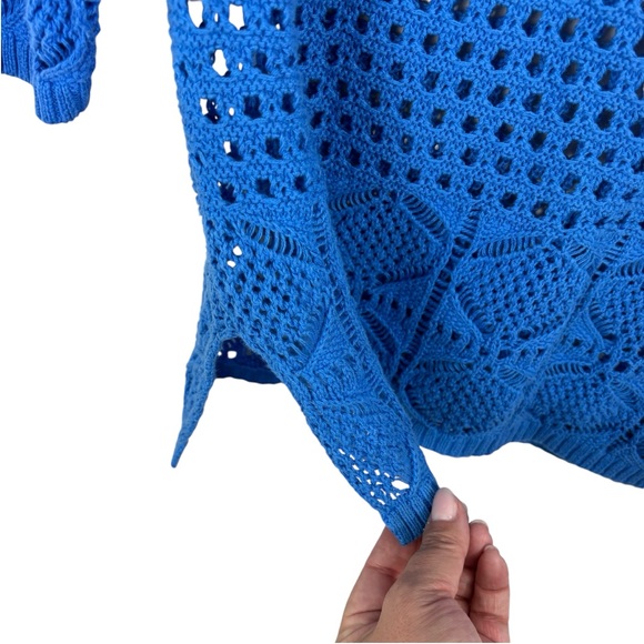 Jeanne Pierre Knit Crochet Pullover via Neck Sweater 3/4 Sleeve Blue Size XL - Picture 5 of 7